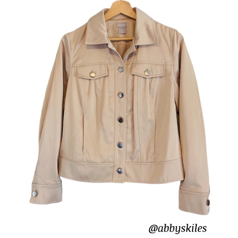 Chico’s Gold Satin Jacket Button Front Lightweight Rayon Blend Small